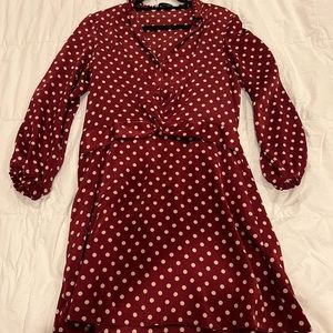 Maroon Zara dress w/ white polka dots. Long sleeve, size large.